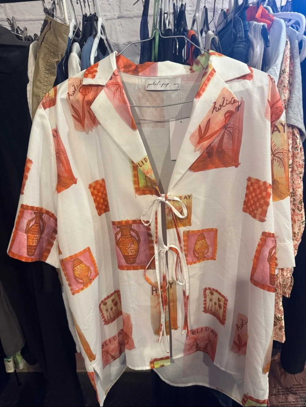 Petal & Pup• NWT  Tropical Postcard Tie-Front Top  / cover up PTP 24” - Picture 4 of 6